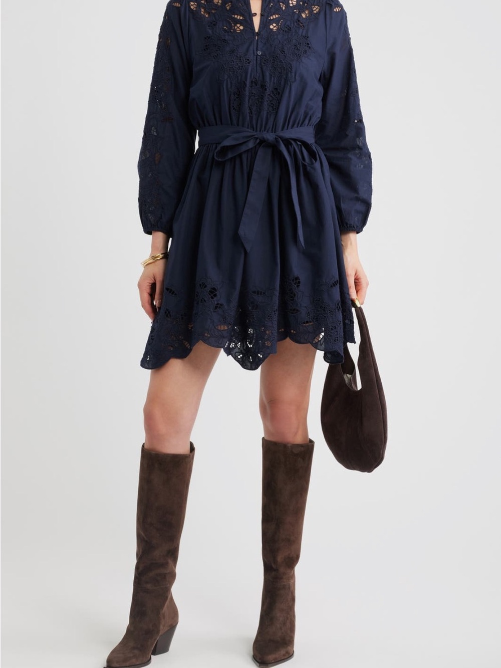 Chelsea28 Navy Eyelet Tie-Waist Mini Dress